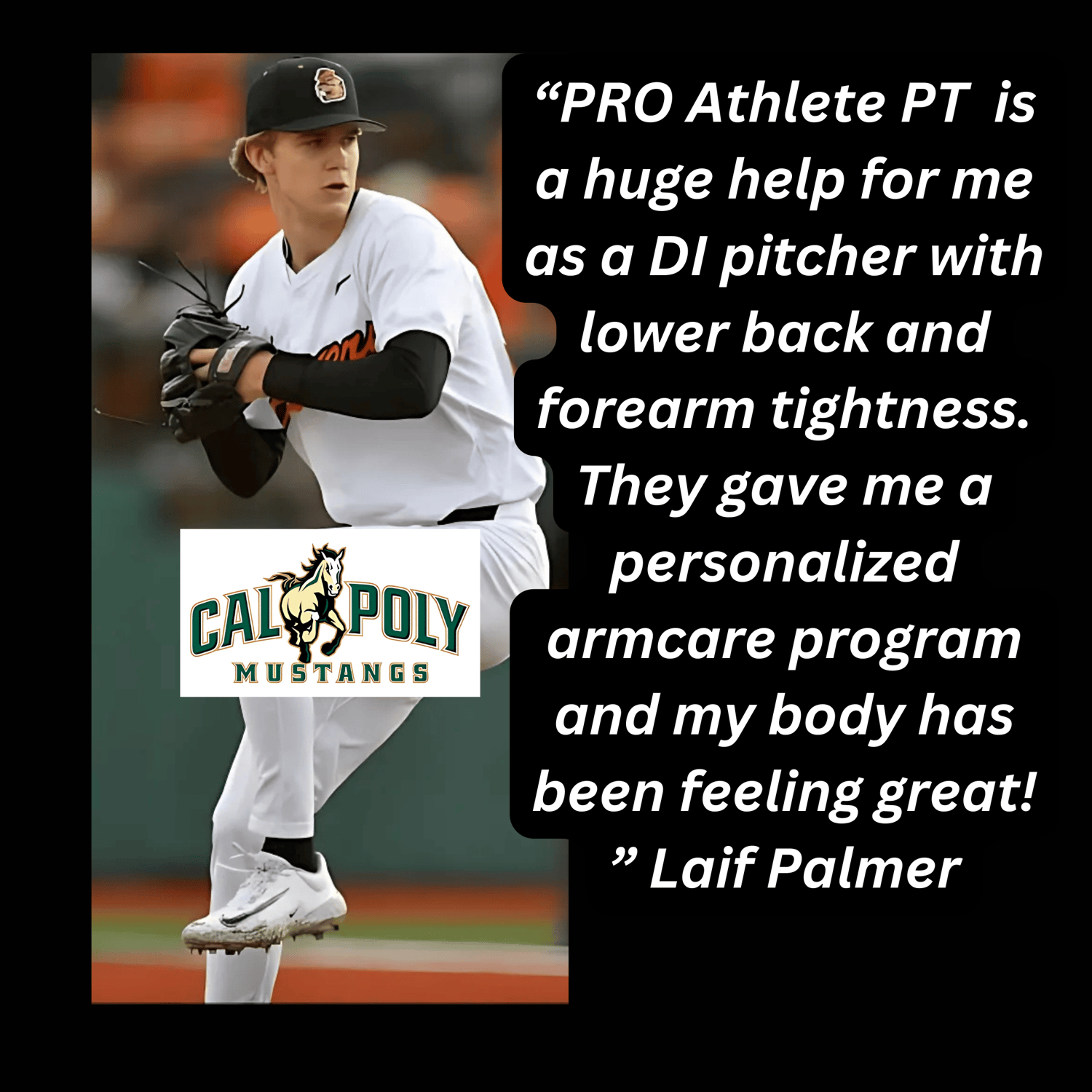 Division I pitcher Laif Palmer working with PRO Athlete PT